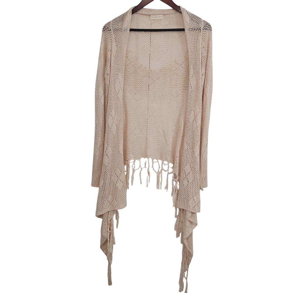 Winter Lennon‎ Boho Rustic Open Knit Cardigan Small Fringe Open Festival Country